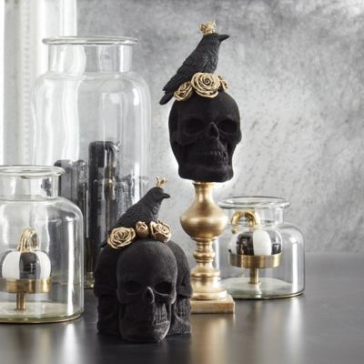 Black Velvet Skull and Crow Tabletop Decor