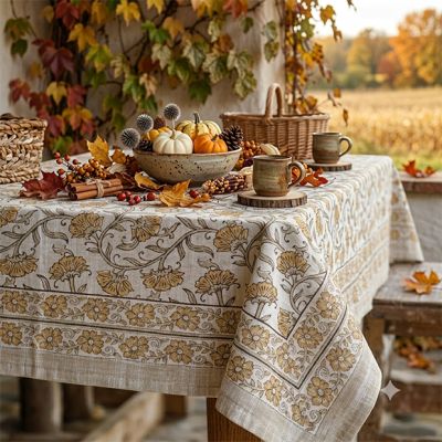 Flowing Floral Block Print Tablecloth