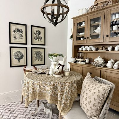 Flowing Floral Block Print Tablecloth