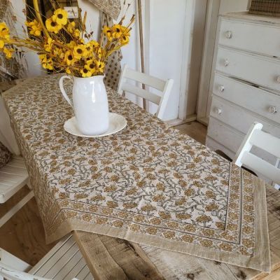 Flowing Floral Block Print Tablecloth