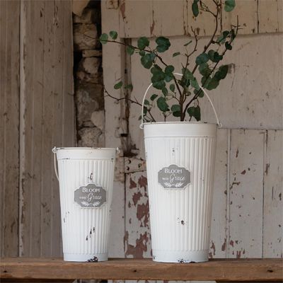 Bloom with Grace Metal Flower Buckets Set of 2