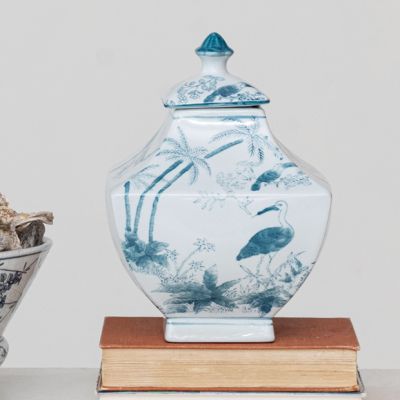 Blue and White Birds Vintage Reproduction Ginger Jar