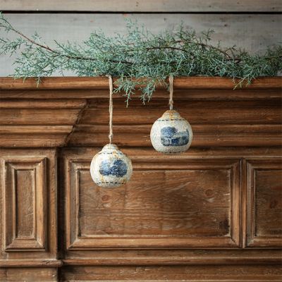 Blue and White Tole 4 Inch Christmas Ornament Set of 4