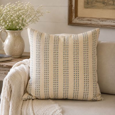 Blue Block Print Cotton Throw Pillow