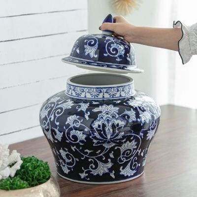 Blue Floral Ginger Jar 17 Inch