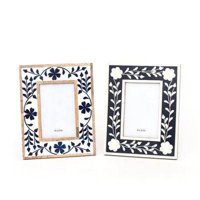 Blue Floral Inlay Photo Frame Set of 2