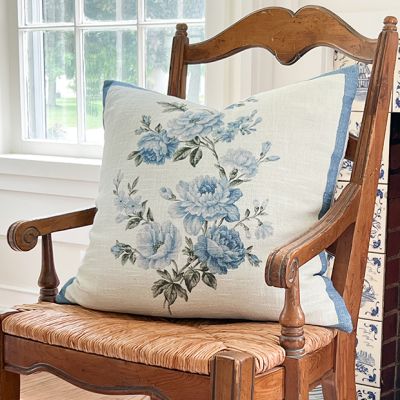 Blue Floral Rose Pillow Cover