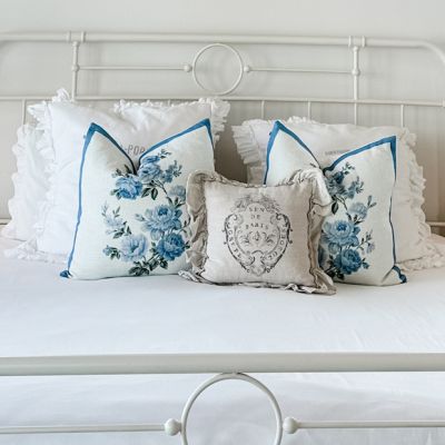 Blue Floral Rose Pillow Cover
