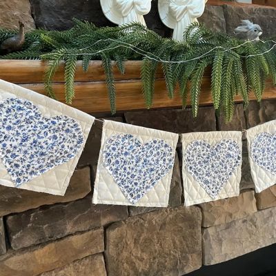 Blue Floral Valentine Heart Garland