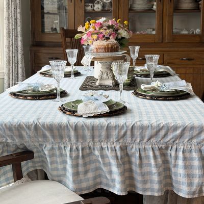 Blue Gingham Ruffled Tablecloth