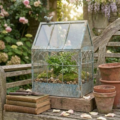 Blue Metal and Glass Hanging Greenhouse
