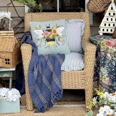 Blue Plaid Fringed Throw Blanket