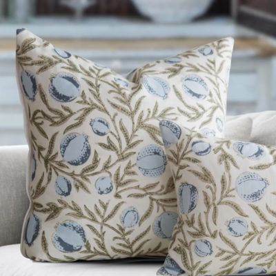 Blue Pomegranate Block Print Pillow Cover