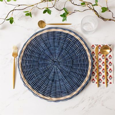 Blue Rattan Round Charger Plate Set of 4
