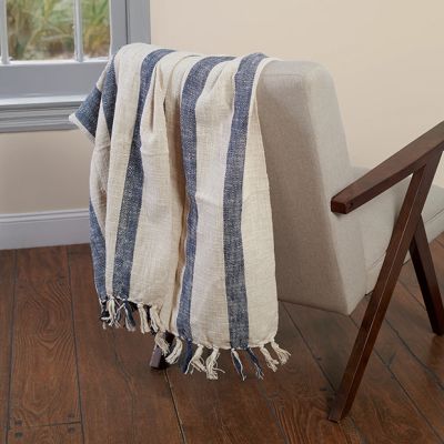 Blue Stripe Fringed Throw Blanket