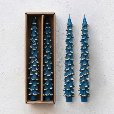 Blue Tree Shaped Taper Candle Set of 2