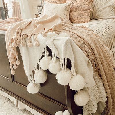 Blush Pom Pom Throw Blanket
