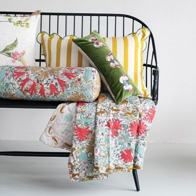 Boho Floral Embroidered Throw Blanket