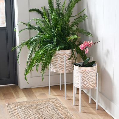 Boho Pattern Metal Pot On Stand Set of 2