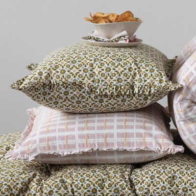 Boho Print Cotton Throw Pillow With Ruffle Set of 2