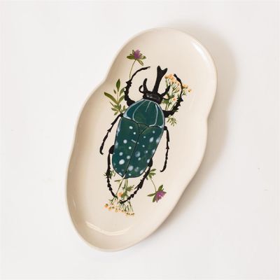 Botanical Beetle Bug Scalloped Stoneware Platter