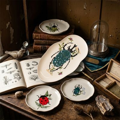 Botanical Beetle Bug Scalloped Stoneware Platter