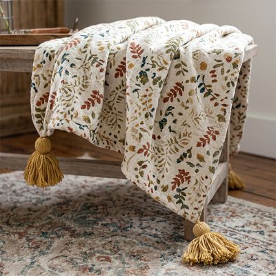 Botanical Print Tasseled Throw Blanket