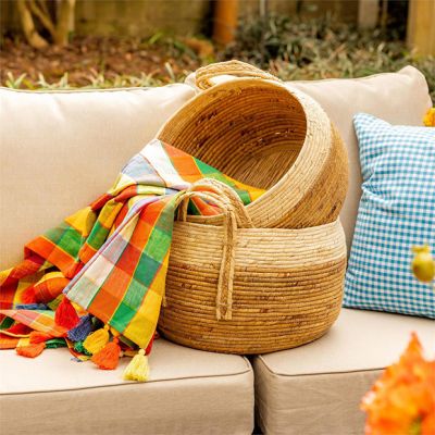 Braided Round Basket With Handles Set of 2