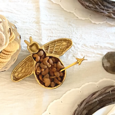 Gold Bee Trinket Dish with Spoon Set