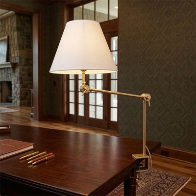 Brass Finish Clamp On Shaded Desk Lamp
