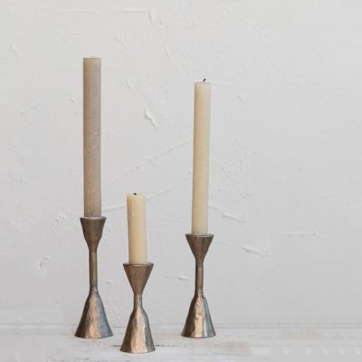 Brass Finish Forged Iron Taper Holders Set of 3