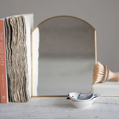 Brass Finish Table Mirror On Stand