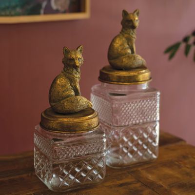 Brass Fox Topped Glass Canister Set of 2