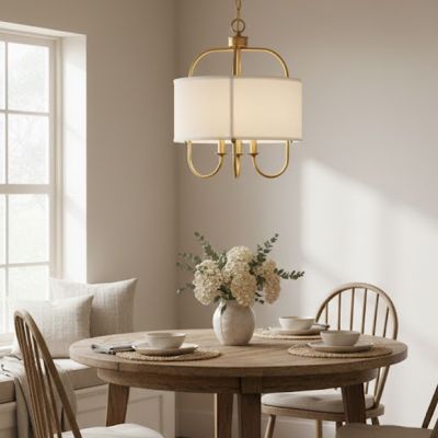 Brass Gold Finish Pendant Light with Fabric Shade