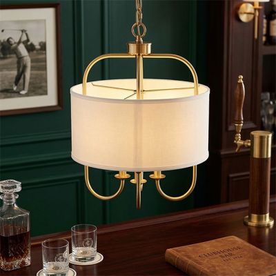 Brass Gold Finish Pendant Light with Fabric Shade
