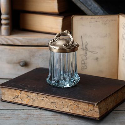 Brass Lidded Decorative Glass Jar
