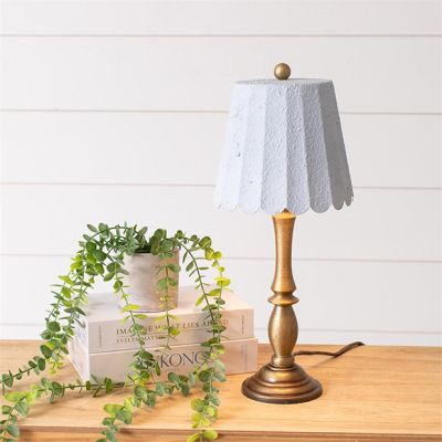 Brass Table Lamp with Textured Blue Shade