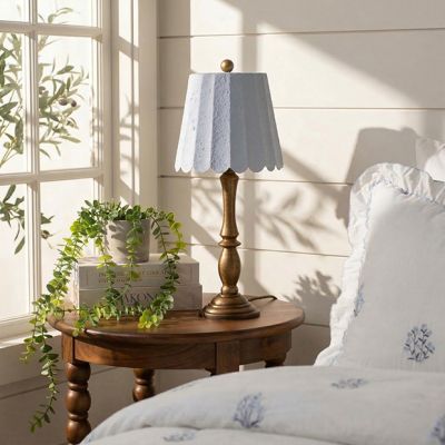 Brass Table Lamp with Textured Blue Shade