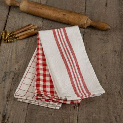 Bright Basics Red and Cream Kitchen Towel Set of 3
