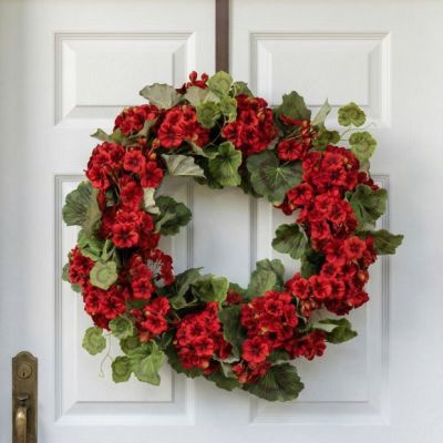 Bright Red Faux Geranium Wreath