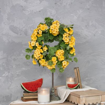 Bright Yellow Faux Geranium Candle Wreath