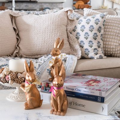 Bronze Bunny Figurine Set of 3