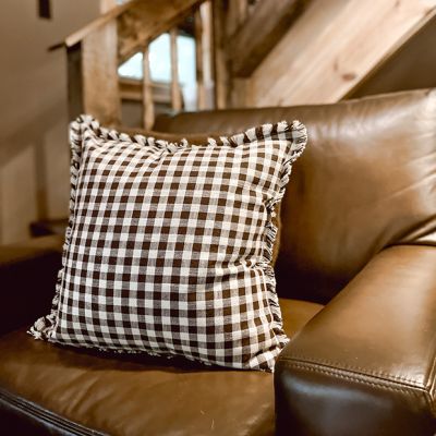 Brown and Cream Gingham Check Throw Pillow