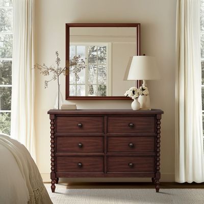 Brown Finish Turned Leg 6 Drawer Chest