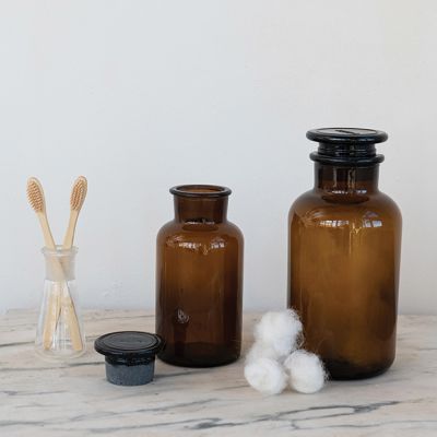 Brown Glass Bottle with Stopper Top One of Each