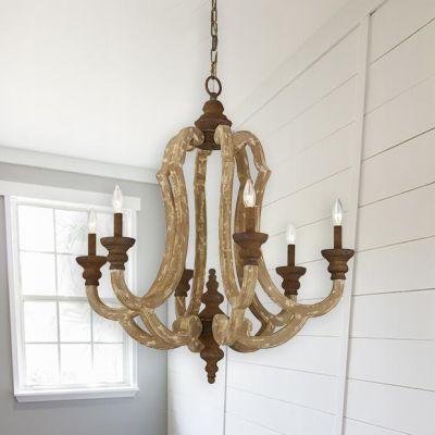 Brown Metal and Wood 6 Light Chandelier