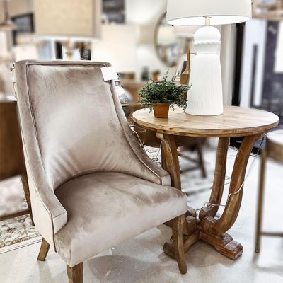 Brown Washed Round Top Accent Table