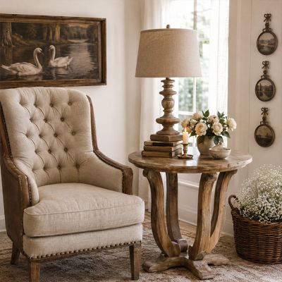 Brown Washed Round Top Accent Table