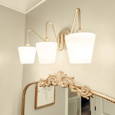 Brushed Champagne Bronze 3 Light Bath Vanity with Opal Shade