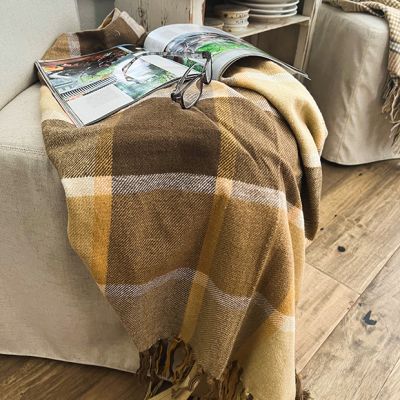 Brushed Cotton Neutral Plaid Blanket Set of 2